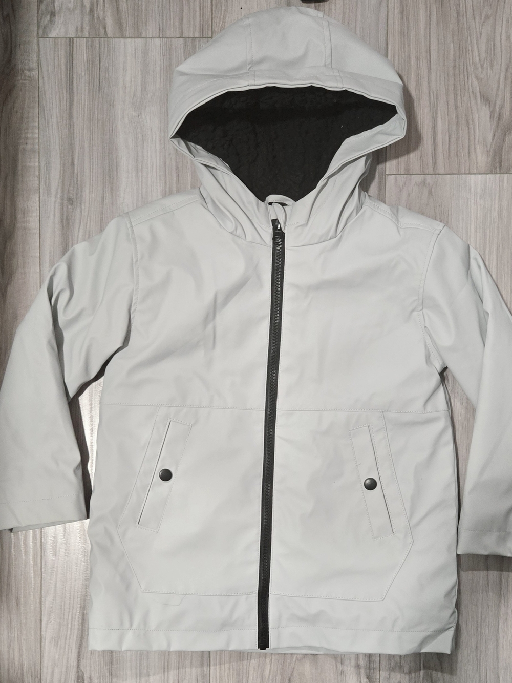 Kids Waterproof Hooded Jacket - Light Gray